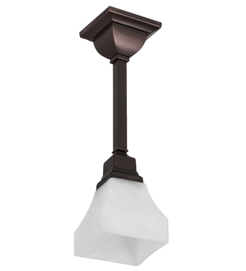 Meyda Lighting Bungalow 5" Mahogany Bronze White Alabaster Swirl Pendant Light With White Shade Glass