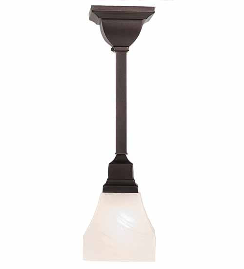Meyda Lighting Bungalow 5" Mahogany Bronze White Alabaster Swirl Pendant Light With White Shade Glass