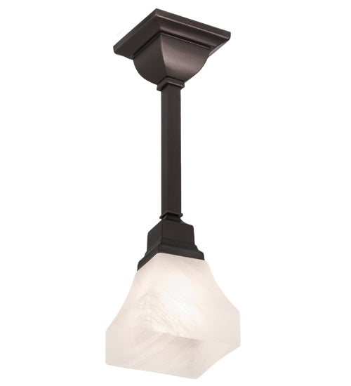 Meyda Lighting Bungalow 5" Mahogany Bronze White Alabaster Swirl Pendant Light With White Shade Glass