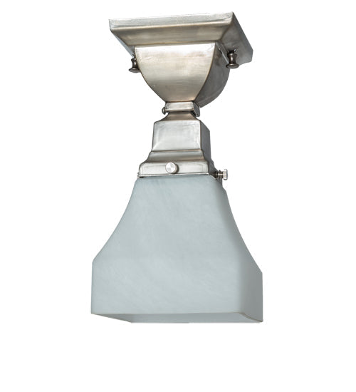 Meyda Lighting Bungalow 7" Brushed Nickel Flush Mount Light With White Alabaster Swirl Shade Glass