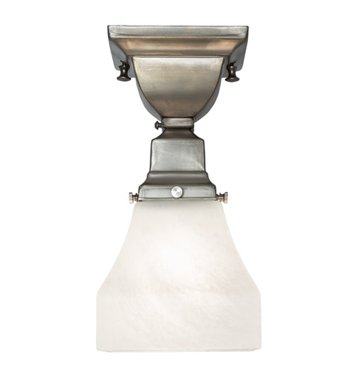 Meyda Lighting Bungalow 7" Brushed Nickel Flush Mount Light With White Alabaster Swirl Shade Glass