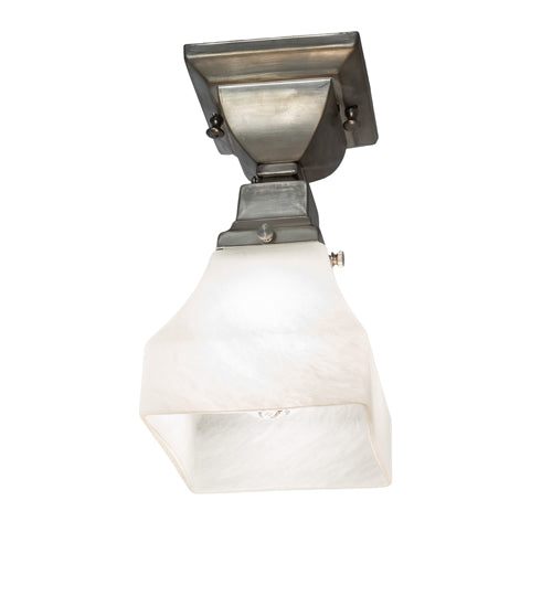 Meyda Lighting Bungalow 7" Brushed Nickel Flush Mount Light With White Alabaster Swirl Shade Glass