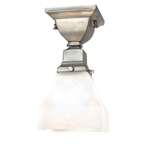 Meyda Lighting Bungalow 7" Brushed Nickel Flush Mount Light With White Alabaster Swirl Shade Glass