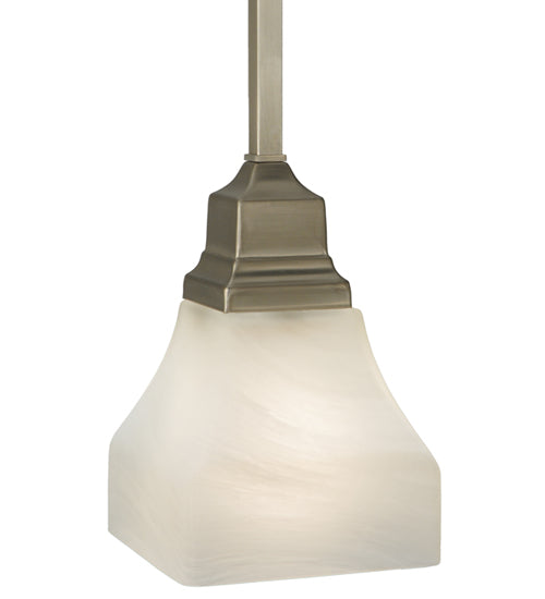 Meyda Lighting Bungalow 7" Brushed Nickel Mini Pendant Light With White Alabaster Swirl Shade Glass