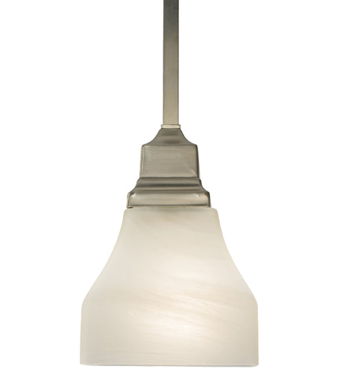 Meyda Lighting Bungalow 7" Brushed Nickel Mini Pendant Light With White Alabaster Swirl Shade Glass