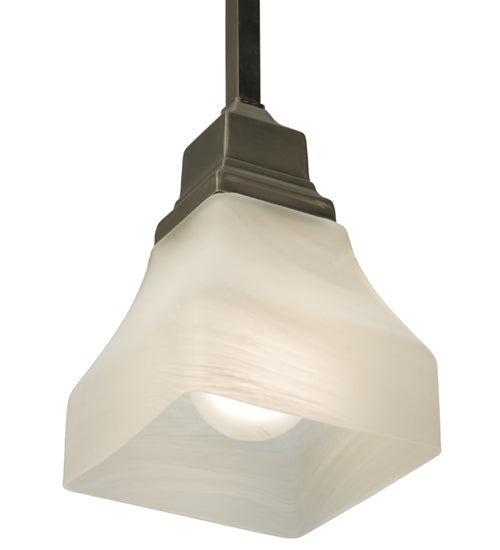 Meyda Lighting Bungalow 7" Brushed Nickel Mini Pendant Light With White Alabaster Swirl Shade Glass