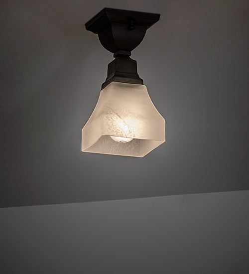 Meyda Lighting Bungalow 7" Oil Rubbed Bronze Alabaster Swirl Flush Mount Mount Light With White Alabaster Shade Glass