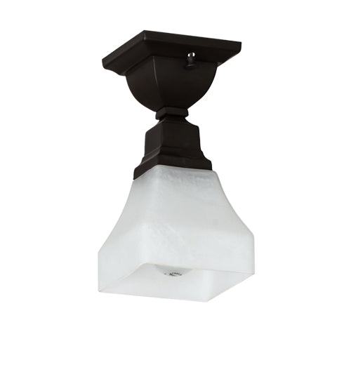 Meyda Lighting Bungalow 7" Oil Rubbed Bronze Alabaster Swirl Flush Mount Mount Light With White Alabaster Shade Glass
