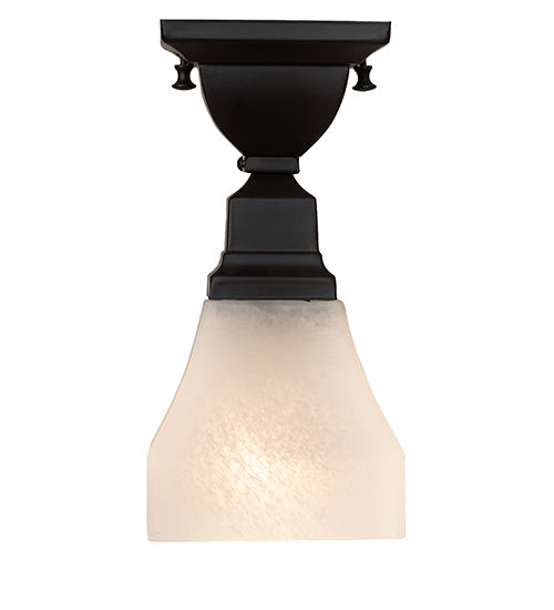 Meyda Lighting Bungalow 7" Oil Rubbed Bronze Alabaster Swirl Flush Mount Mount Light With White Alabaster Shade Glass