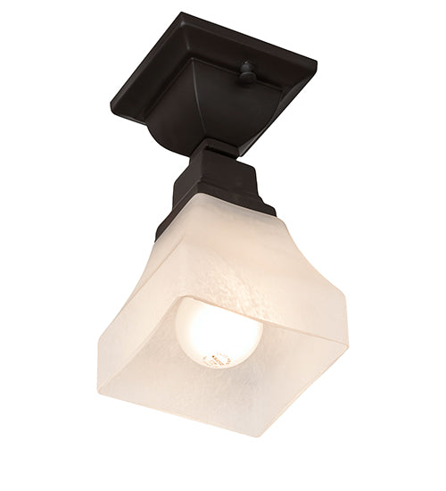 Meyda Lighting Bungalow 7" Oil Rubbed Bronze Alabaster Swirl Flush Mount Mount Light With White Alabaster Shade Glass