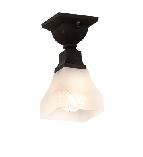 Meyda Lighting Bungalow 7" Oil Rubbed Bronze Alabaster Swirl Flush Mount Mount Light With White Alabaster Shade Glass