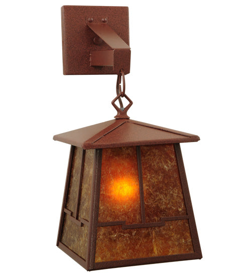 Meyda Lighting Bungalow 7" Rust Valley View Hanging Wall Sconce With Amber Mica Shade Glass