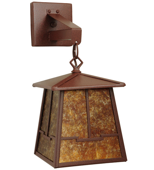 Meyda Lighting Bungalow 7" Rust Valley View Hanging Wall Sconce With Amber Mica Shade Glass