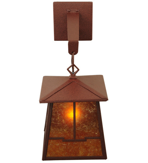 Meyda Lighting Bungalow 7" Rust Valley View Hanging Wall Sconce With Amber Mica Shade Glass