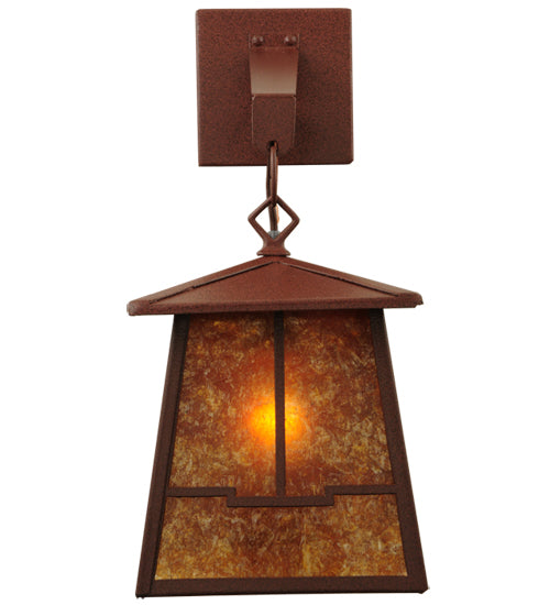 Meyda Lighting Bungalow 7" Rust Valley View Hanging Wall Sconce With Amber Mica Shade Glass