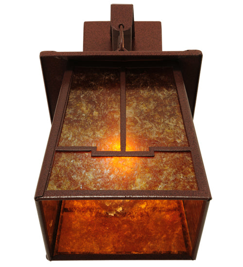 Meyda Lighting Bungalow 7" Rust Valley View Hanging Wall Sconce With Amber Mica Shade Glass