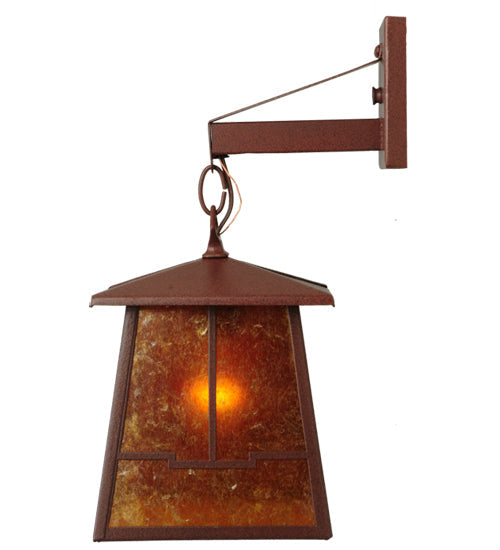 Meyda Lighting Bungalow 7" Rust Valley View Hanging Wall Sconce With Amber Mica Shade Glass