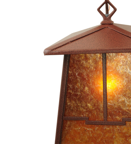 Meyda Lighting Bungalow 7" Rust Valley View Hanging Wall Sconce With Amber Mica Shade Glass