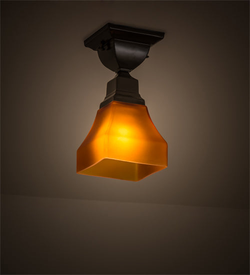 Meyda Lighting Bungalow 7" Timeless Bronze Flush Mount Light With Amber Frosted Shade Glass