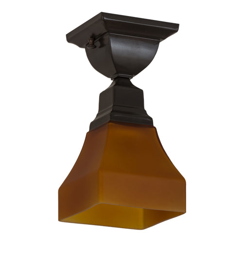 Meyda Lighting Bungalow 7" Timeless Bronze Flush Mount Light With Amber Frosted Shade Glass