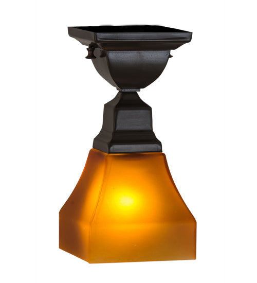 Meyda Lighting Bungalow 7" Timeless Bronze Flush Mount Light With Amber Frosted Shade Glass