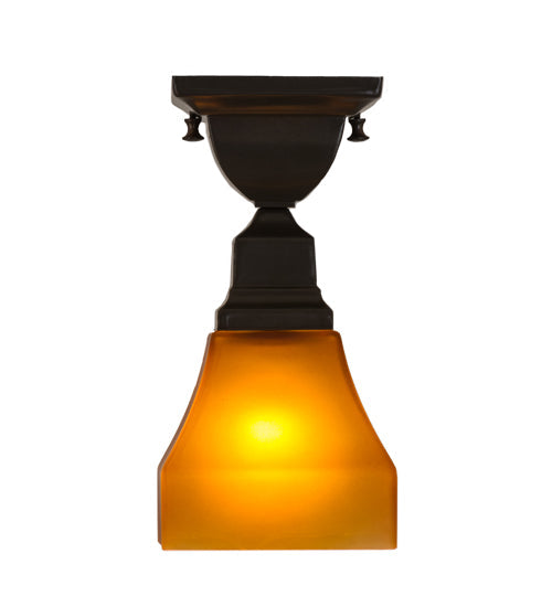 Meyda Lighting Bungalow 7" Timeless Bronze Flush Mount Light With Amber Frosted Shade Glass