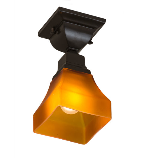 Meyda Lighting Bungalow 7" Timeless Bronze Flush Mount Light With Amber Frosted Shade Glass