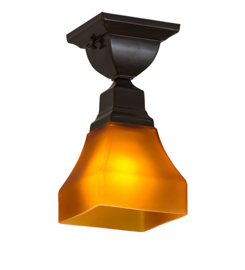 Meyda Lighting Bungalow 7" Timeless Bronze Flush Mount Light With Amber Frosted Shade Glass