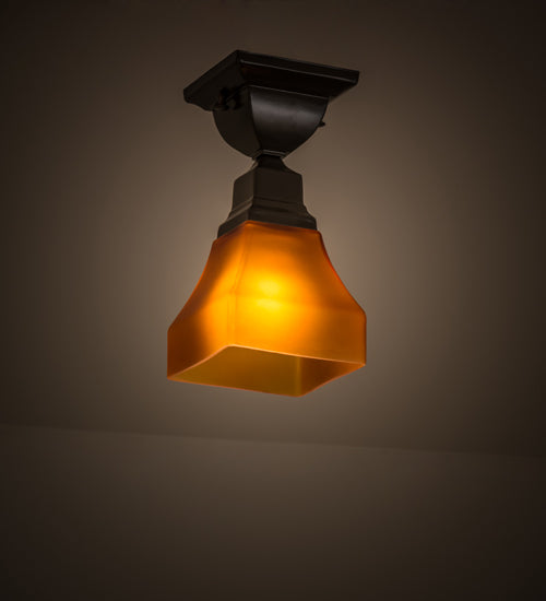 Meyda Lighting Bungalow 7" Timeless Bronze Flush Mount Light With Frosted Amber Shade Glass