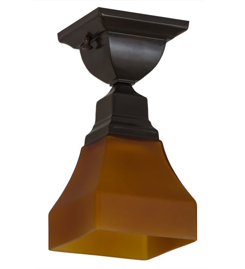 Meyda Lighting Bungalow 7" Timeless Bronze Flush Mount Light With Frosted Amber Shade Glass