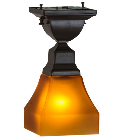 Meyda Lighting Bungalow 7" Timeless Bronze Flush Mount Light With Frosted Amber Shade Glass