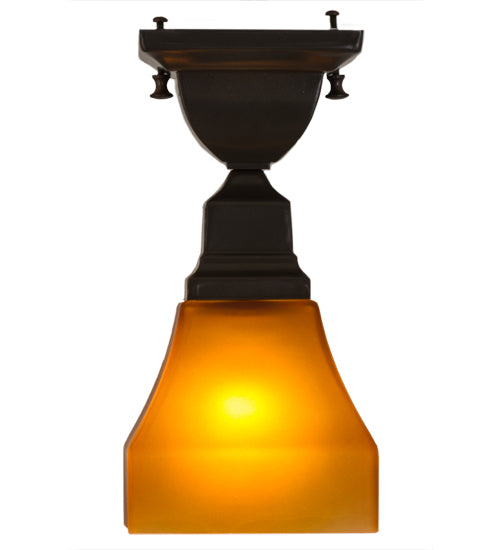 Meyda Lighting Bungalow 7" Timeless Bronze Flush Mount Light With Frosted Amber Shade Glass