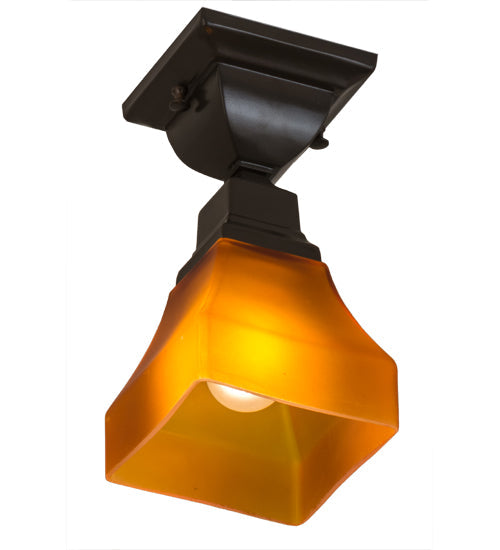 Meyda Lighting Bungalow 7" Timeless Bronze Flush Mount Light With Frosted Amber Shade Glass