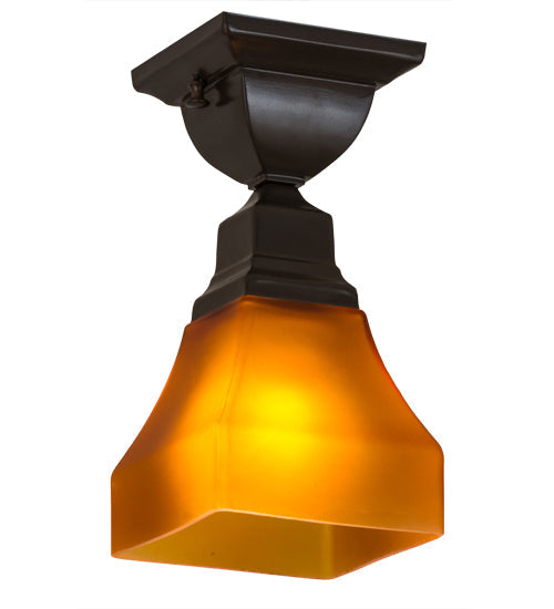 Meyda Lighting Bungalow 7" Timeless Bronze Flush Mount Light With Frosted Amber Shade Glass