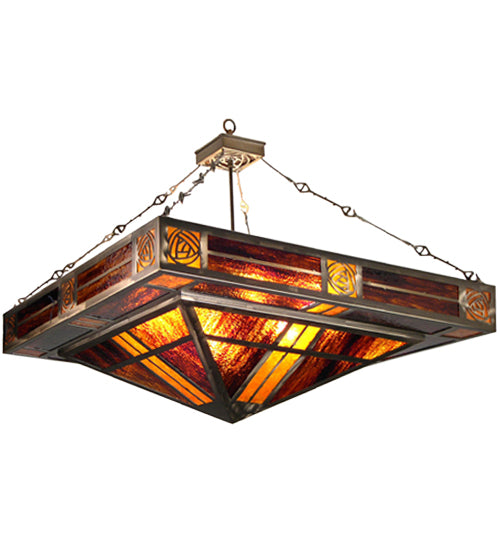 Meyda Lighting Bungalow Rose 51" 8-Light Antique Copper Inverted Pendant Light With Amber Mica & Root Beer Shade Glass
