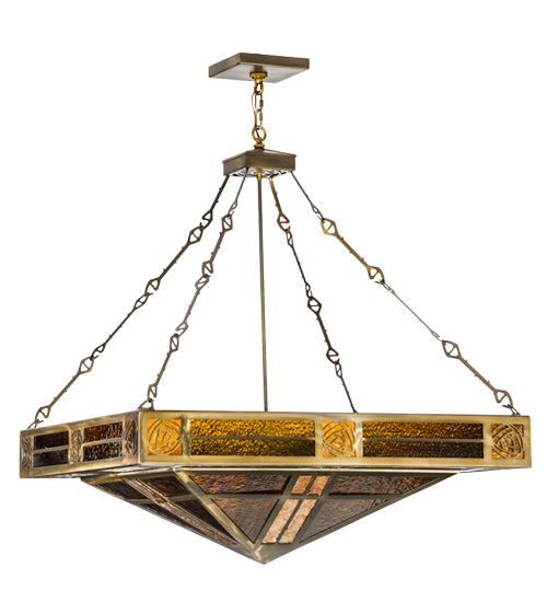 Meyda Lighting Bungalow Rose 51" 8-Light Antique Copper Inverted Pendant Light With Amber Mica & Root Beer Shade Glass