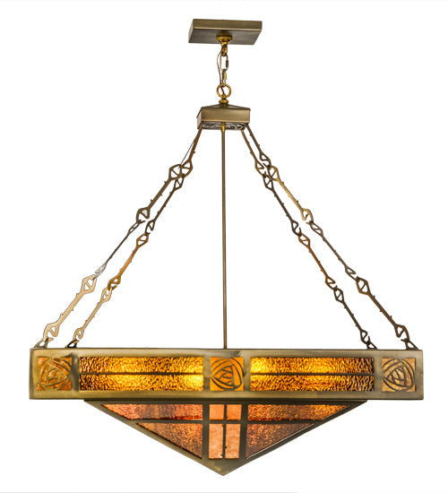 Meyda Lighting Bungalow Rose 51" 8-Light Antique Copper Inverted Pendant Light With Amber Mica & Root Beer Shade Glass