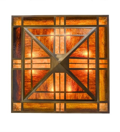 Meyda Lighting Bungalow Rose 51" 8-Light Antique Copper Inverted Pendant Light With Amber Mica & Root Beer Shade Glass