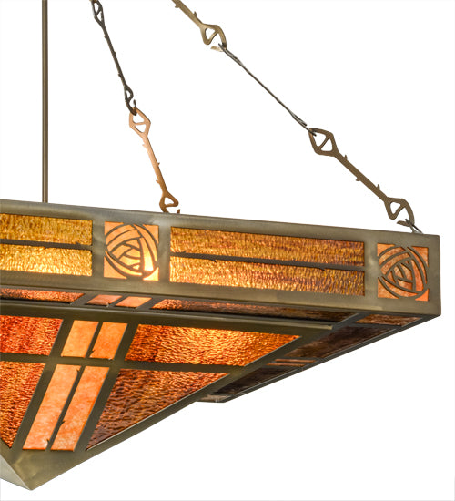 Meyda Lighting Bungalow Rose 51" 8-Light Antique Copper Inverted Pendant Light With Amber Mica & Root Beer Shade Glass