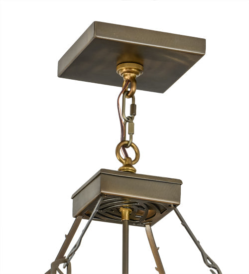 Meyda Lighting Bungalow Rose 51" 8-Light Antique Copper Inverted Pendant Light With Amber Mica & Root Beer Shade Glass