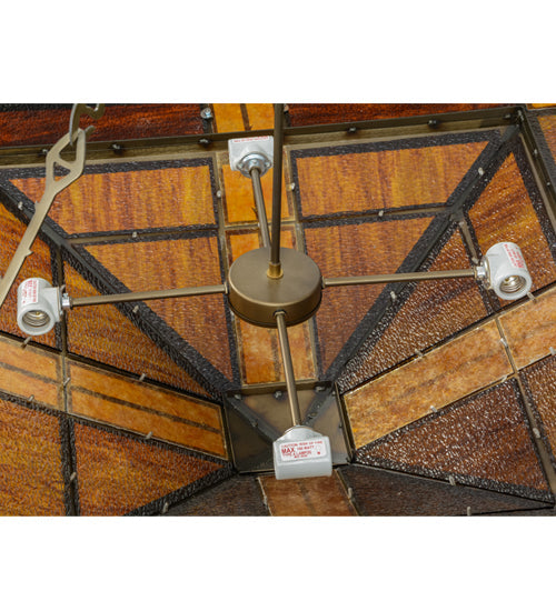 Meyda Lighting Bungalow Rose 51" 8-Light Antique Copper Inverted Pendant Light With Amber Mica & Root Beer Shade Glass
