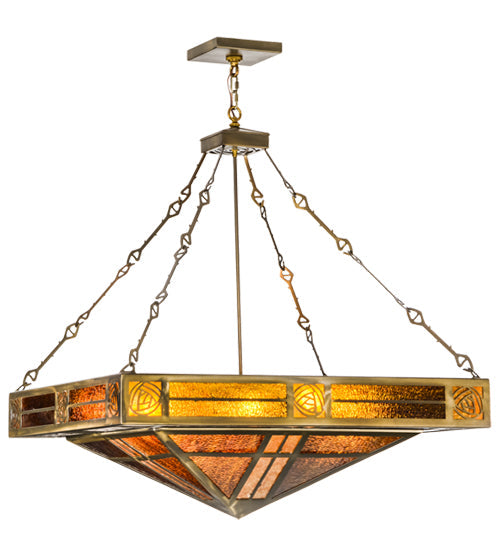 Meyda Lighting Bungalow Rose 51" 8-Light Antique Copper Inverted Pendant Light With Amber Mica & Root Beer Shade Glass