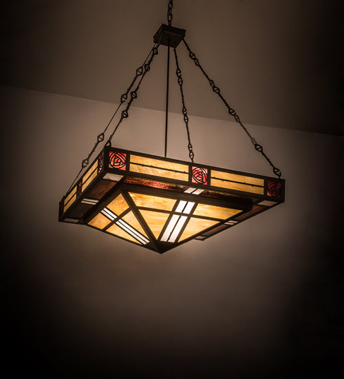 Meyda Lighting Bungalow Rose 51" 8-Light Timeless Bronze Inverted Pendant Light With Multi-Colored Stained Shade Glass