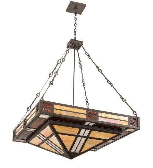 Meyda Lighting Bungalow Rose 51" 8-Light Timeless Bronze Inverted Pendant Light With Multi-Colored Stained Shade Glass