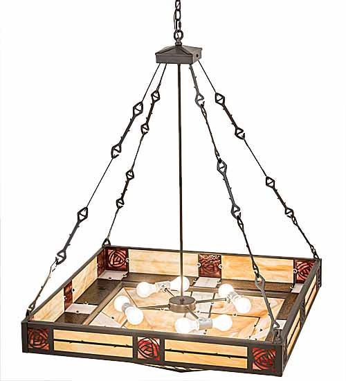 Meyda Lighting Bungalow Rose 51" 8-Light Timeless Bronze Inverted Pendant Light With Multi-Colored Stained Shade Glass