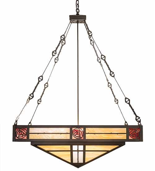 Meyda Lighting Bungalow Rose 51" 8-Light Timeless Bronze Inverted Pendant Light With Multi-Colored Stained Shade Glass