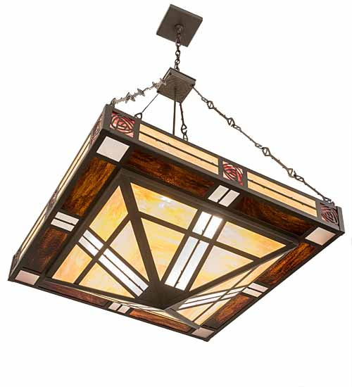 Meyda Lighting Bungalow Rose 51" 8-Light Timeless Bronze Inverted Pendant Light With Multi-Colored Stained Shade Glass