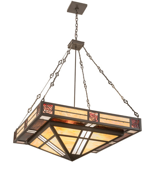 Meyda Lighting Bungalow Rose 51" 8-Light Timeless Bronze Inverted Pendant Light With Multi-Colored Stained Shade Glass