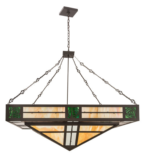 Meyda Lighting Bungalow Rose 68" 8-Light Timeless Bronze Inverted Pendant Light With Multi-Colored Shade Glass