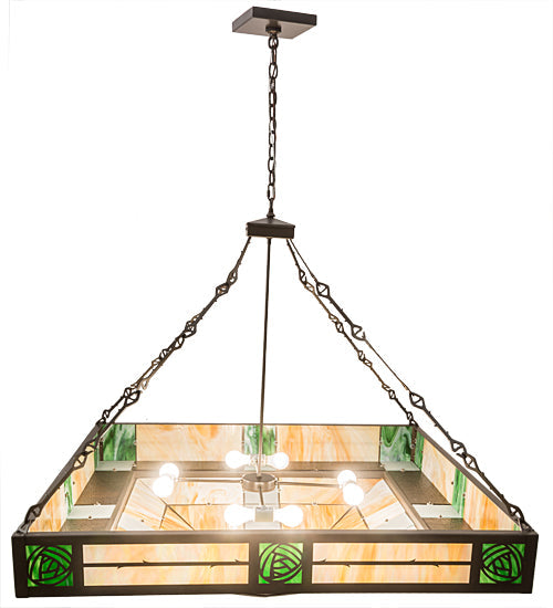 Meyda Lighting Bungalow Rose 68" 8-Light Timeless Bronze Inverted Pendant Light With Multi-Colored Shade Glass